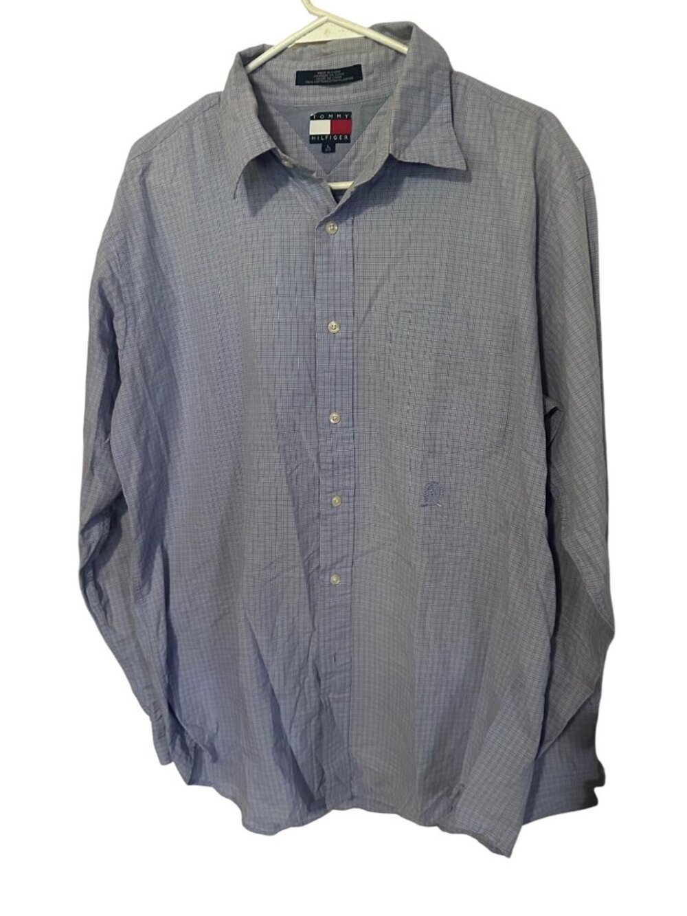 Tommy Hilfiger blue check cotton button up shirt size L